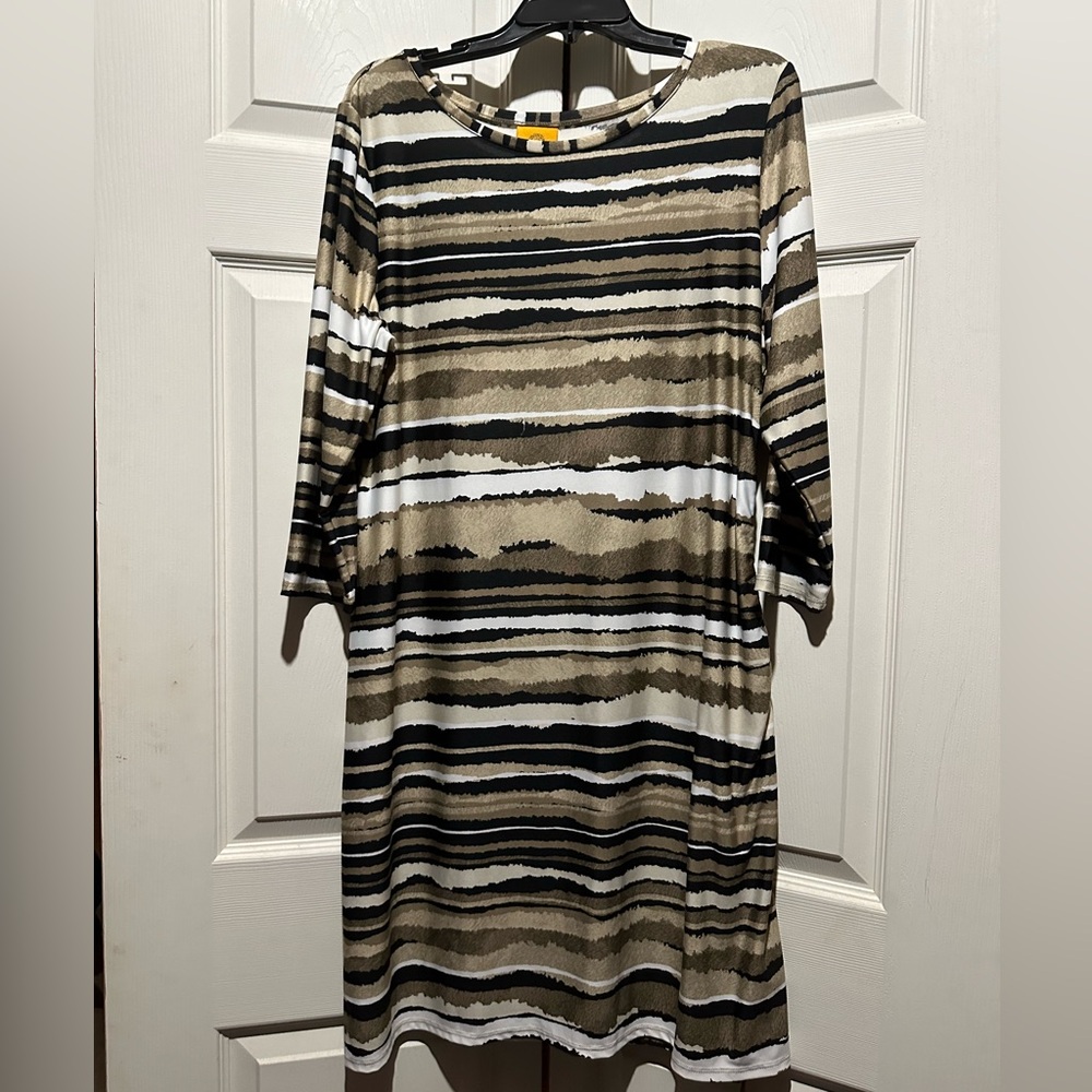 Ruby Rd brown and black striped dress. Large.  Cinched hem